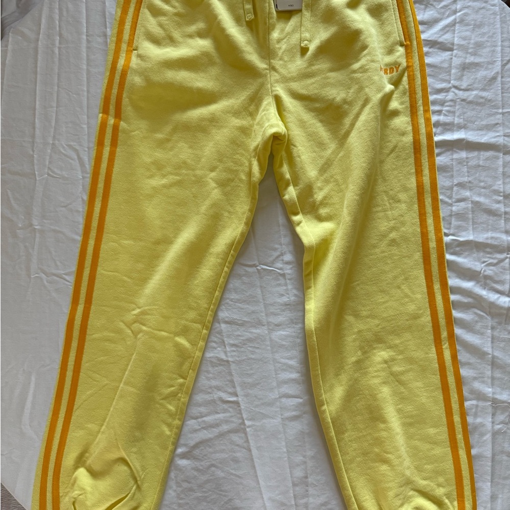 Yellow Sweatpants with Orange Stripes